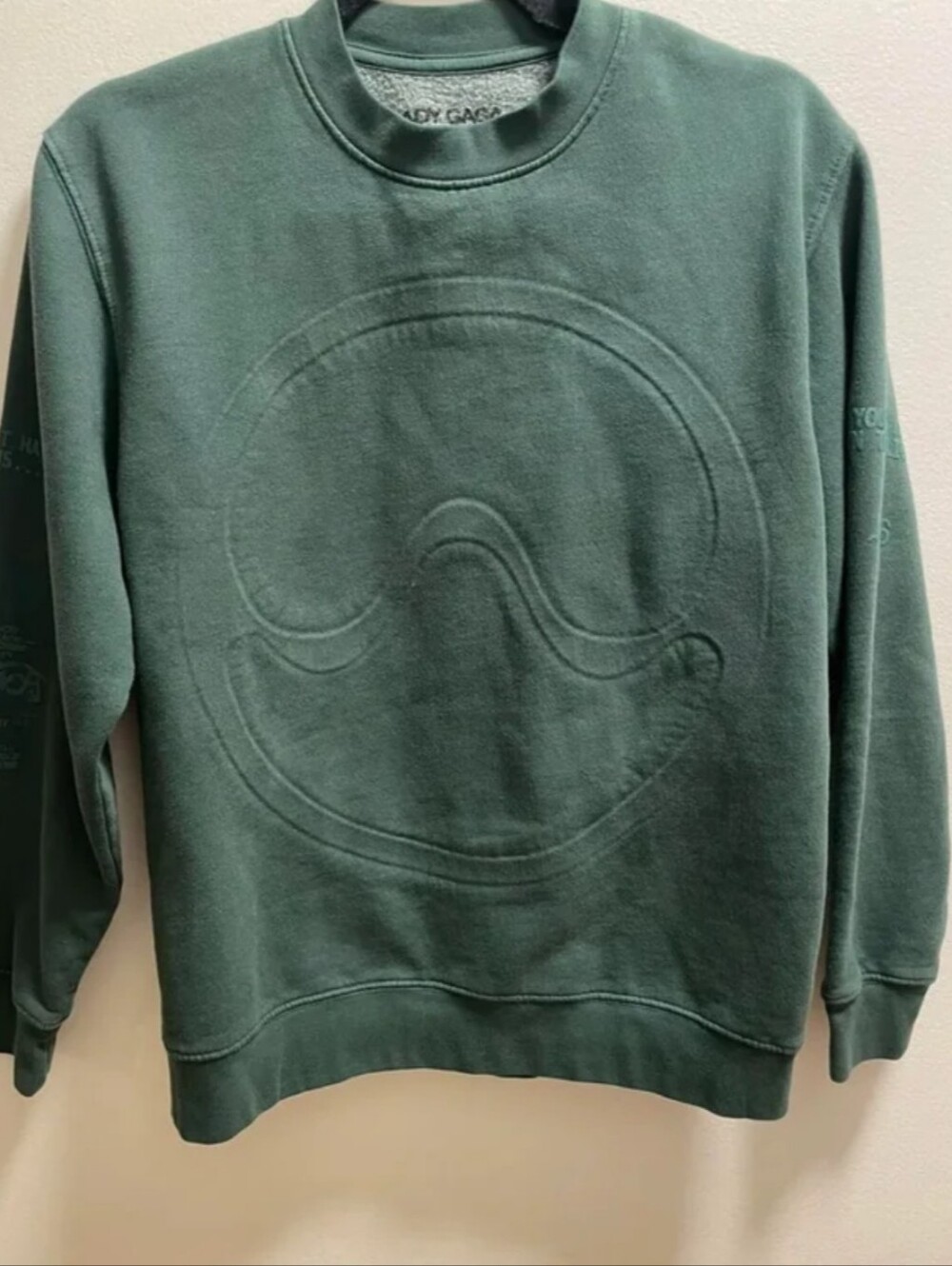 Lady Gaga Chromatica Unisex Sweatshirt Size LARGE Dark Green Embossed Crew Neck